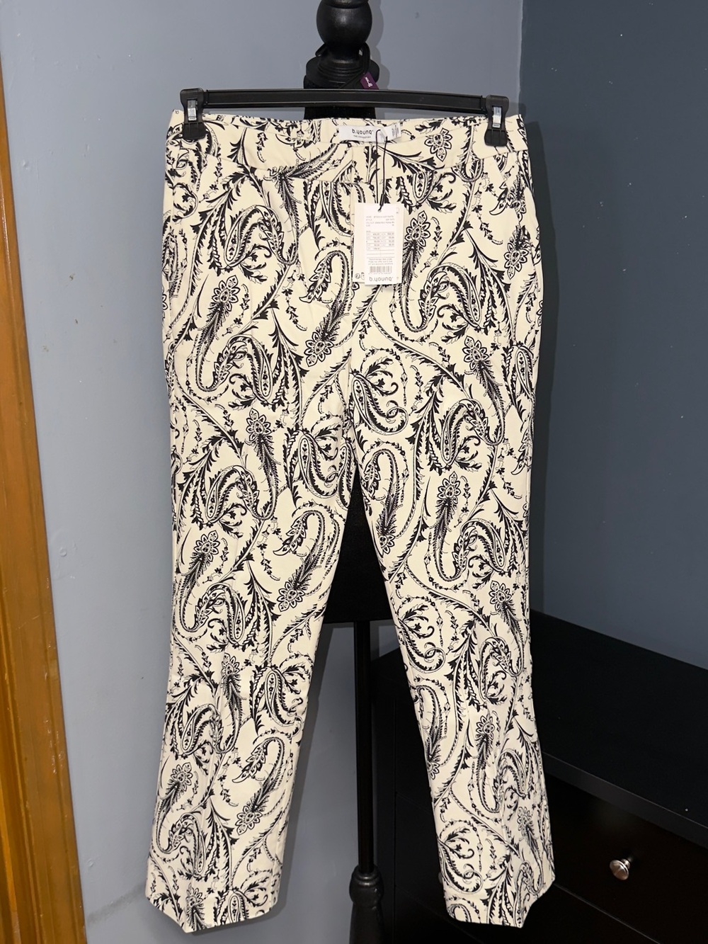 Women's Black & White Paisley Chinos - Classic Tailored Fit
